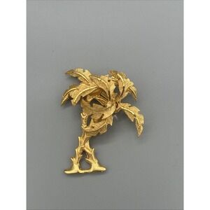 Vintage Brooch Palm Tree Pin Gold Tone Tropical Vacation Resort Fun Cute 1.8"